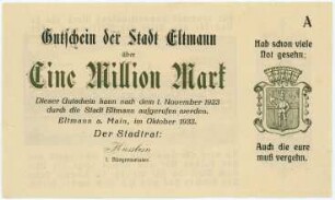 Geldschein / Notgeld, 1 Million Mark, 10.1923