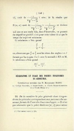 Réalisation et usage des formes imaginaires en géométrie. [Fortsetzung]