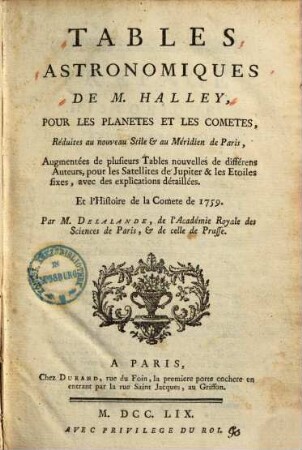 Tables astronomiques, 2. Pour les planetes et les cometes