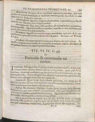 Tit. VI. IV. C. 48. De Periculo & commodo rei venditæ.