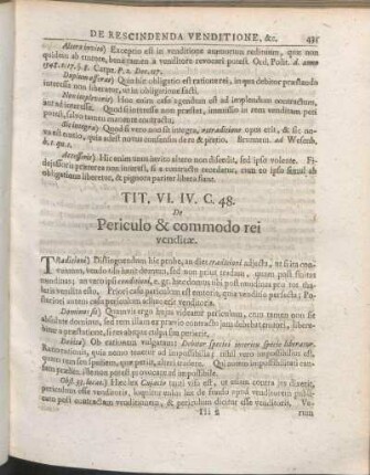 Tit. VI. IV. C. 48. De Periculo & commodo rei venditæ.