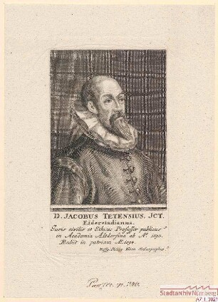 Dr. Jacob Tetensius aus Eiderstadt (?), Professor für Zivilrecht und Ethik in Altdorf