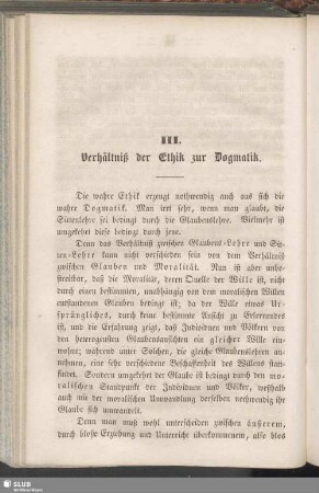 III. Verhältniß der Ethik zur Dogmatik