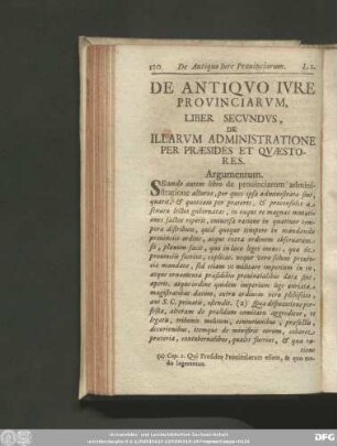 De Antiquo Iure Provinciarum, Liber Secundus, De Illarum Administratione Per Praesides Et Quaestores.