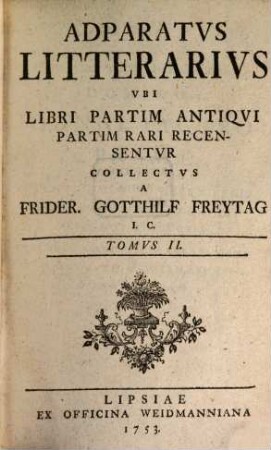 Adparatvs Litterarivs Vbi Libri Partim Antiqvi Partim Rari Recensentvr, 2