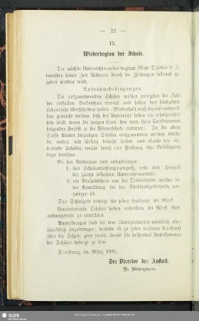 IX. Wiederbeginn der Schule