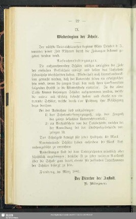 IX. Wiederbeginn der Schule