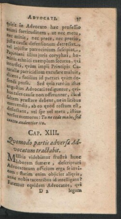 Cap. XIII. Quomodo partis adversae Advocatum tractabit.