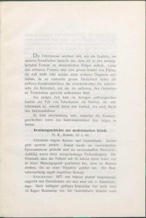 Krankengeschichte der medizinischen Klinik.