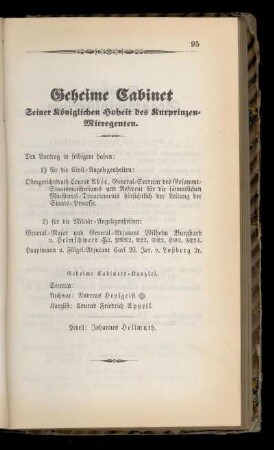 Geheime Cabinet Seiner königlichen Hoheit des Kurprinzen=Mitregenten.