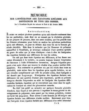 Mémoire Sur L'Intégration des Èquations Linéaires Aux Différences De Tous Les Ordres.