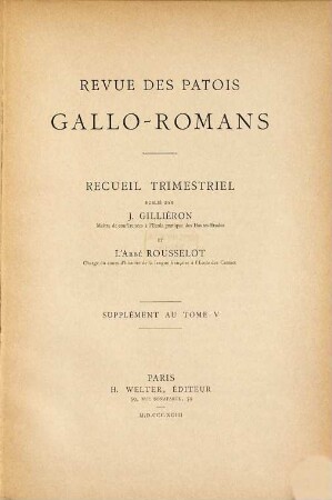 Revue des patois gallo-romans : recueil trimestriel. 5,[a] = Suppl. 1893