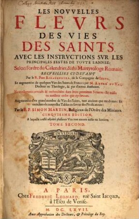 Les nouvelles fleurs des vies des Saints, 2
