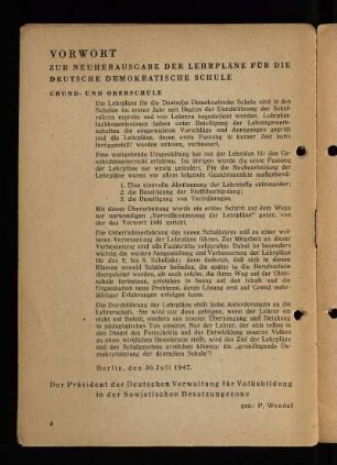 Vorwort zur Neuherausgabe der Lehrpläne für die Deutsche Demokratische Schule