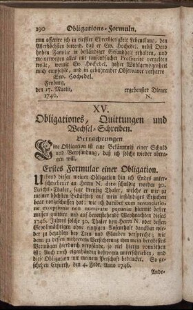 XV. Obligationes, Quittungen und Wechsel-Schreiben.