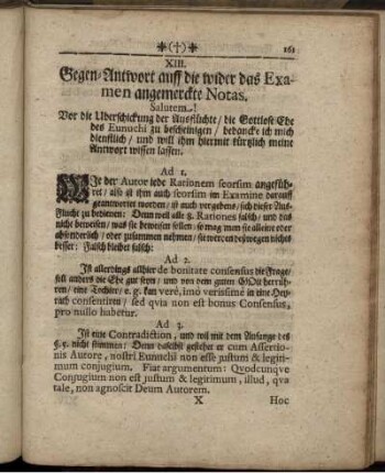 XIII. Gegen-Antwort auff die wider das Examen angemerckte Notas