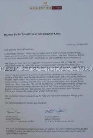 Werbezettel (Anschreiben für Reemtsma-Partner) für "West Lights"-Zigaretten