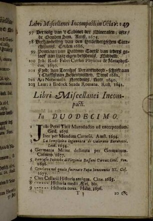 Libri Miscellanei Incompacti In Duodecimo