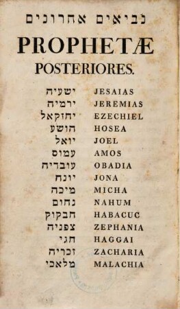 Biblia hebraica : ad optimarum editionum fidem summa diligentia ac studio recusa, 3. Prophetae posteriores