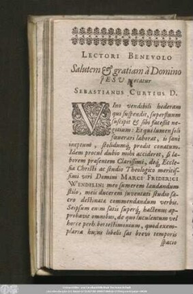 Lectori Benevolo Salutem & gratiam à Domini Iesu precatur Sebastianus Curtius D.