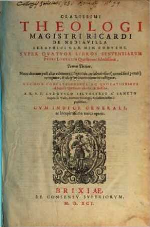 Svper qvatvor libros sententiarvm Petri Lombardi Quaestiones subtilissimae. 3