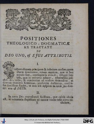Positiones Theologico- Dogmaticae Ex Tractatu De Deo Uno, Et Ejus Attributis.