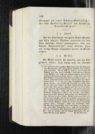 Entwurf zu einer Schüler-Bibliothek für den Conferenz-Bezirk am Kocher zu Schwäbisch-Hall : [Mannigfaltiges]