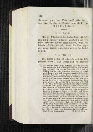 Entwurf zu einer Schüler-Bibliothek für den Conferenz-Bezirk am Kocher zu Schwäbisch-Hall : [Mannigfaltiges]