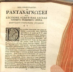 Dispvtatio Theologica Solennis De Pantanagnōsei Sev Lectione Scriptvrae Sacrae Omnibvs Hominibvs Libera