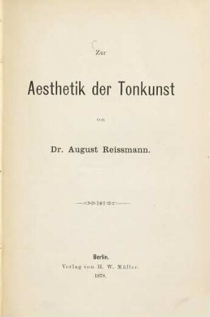 Zur Aesthetik der Tonkunst
