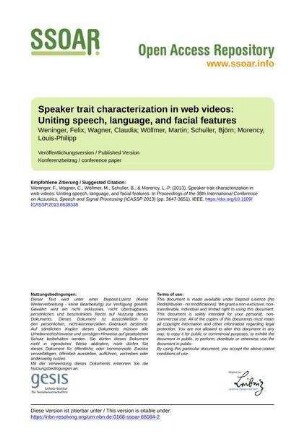 Speaker trait characterization in web videos: Uniting speech, language, and facial features