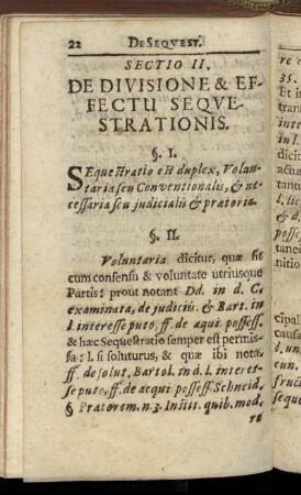 Sectio II. De Divisione & Effectu Sequestrationis.