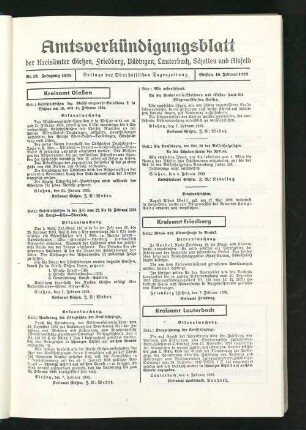 Amtsverkündigungsblatt der Landkreise Gießen, Friedberg, Büdingen, Lauterbach und Alsfeld