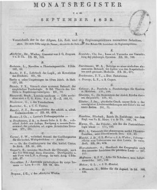 Monatsregister vom September 1833