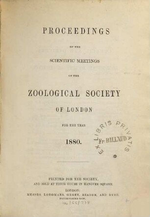 Proceedings of the Zoological Society of London. 1880
