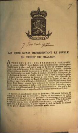 Les Trois Etats Representant Le Peuple Du Duche' De Brabant
