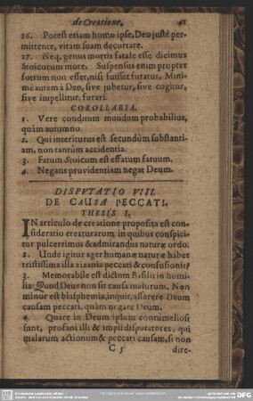Disputatio VIII. De Causa Peccati. Thesis I