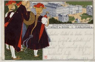 Postkartensammlung Weis mit Ansichten Karlsruhes. F. Wolff & Sohn, Parfümerie- und Toilettenseifen-Fabrik