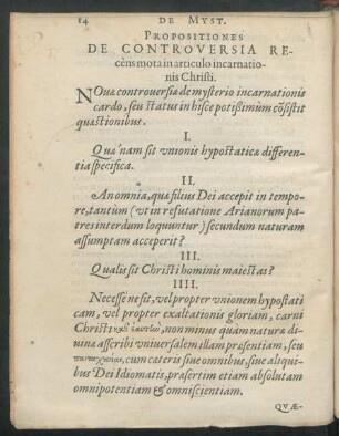 Propositiones De Controversia Recens mota in articulo incarnationis Christi.