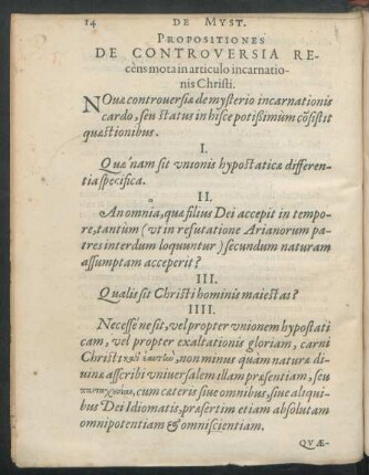 Propositiones De Controversia Recens mota in articulo incarnationis Christi.