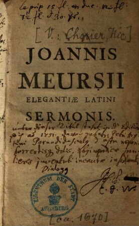 Joannis Meursii elegantiae latini sermonis