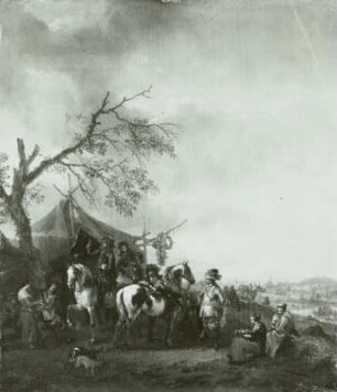 Der blasende Trompeter vor dem Marketenderzelt : Wouwerman, Philips: Der blasende Trompeter vor dem Marketenderzelt. Öl auf Eichenholz; 47,5 x 42 cm. Dresden: Staatliche Kunstsammlungen Dresden (SKD), Gemäldegalerie Alte Meister 1433