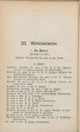 III. Medicinalwesen.