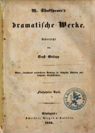W. Shakspeare's dramatische Werke, 15