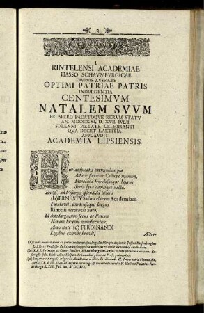 I. Rintelensi Academiae Hasso Schaumburgicae Divinis Auspiciis ...