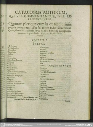 Catalogus Autorum, Qui Vel Commendantur, Vel Reprehenduntur