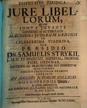 Disputatio Iuridica De Iure Libellorum