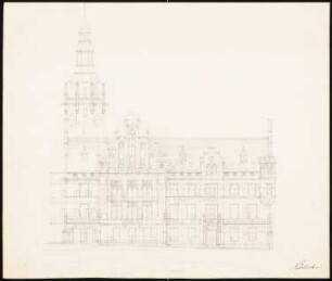 Rathaus, Leobschütz Umbau: Aufriss Westansicht, Maßstabsleiste