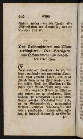 206-240, 14. Von Taschenspielern und Wunderkünstlern. Von Betrügern und Schwärmern und Boshaften Menschen.