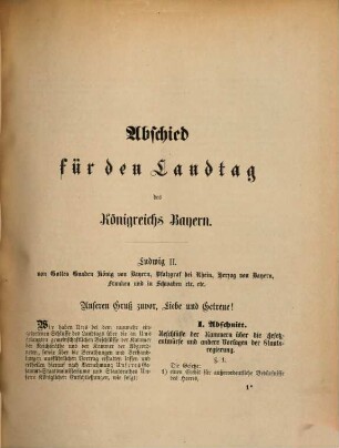 Abschied für den Landtag des Königreichs Bayern. 1869 ... vom 29. April 1869